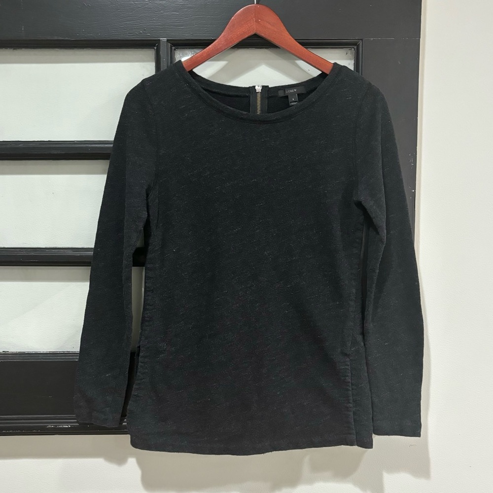 J. Crew Cotton Soft Top Tunic Sweatshirt Back Zipper Dark Charcoal Gray Sz Small
